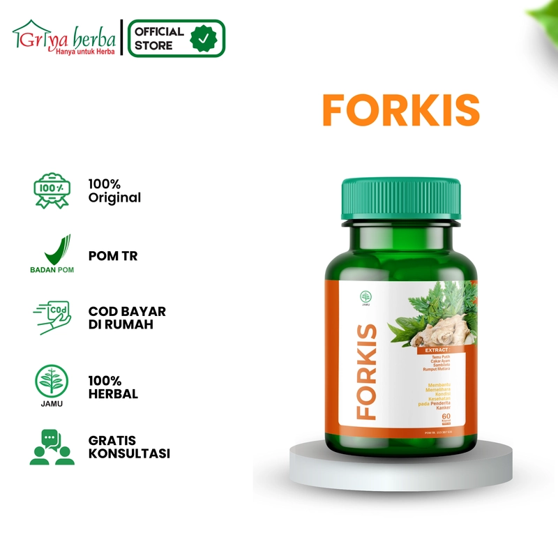 Product image Griya Herba - Forkis Obat Herbal Membantu Memelihara Kondisi Kesehatan pada Penderita Kanker Kista Halal BPOM 60 Kapsul Original