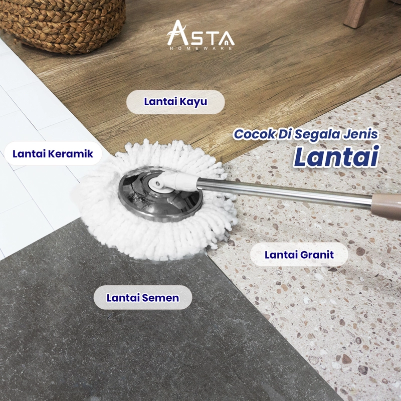 Product image Asta Homeware Official - Tongkat Pel Spin Mop / Gagang Pel Spin Mop + Kain Pel Bunda Mop Warna Soft Choco