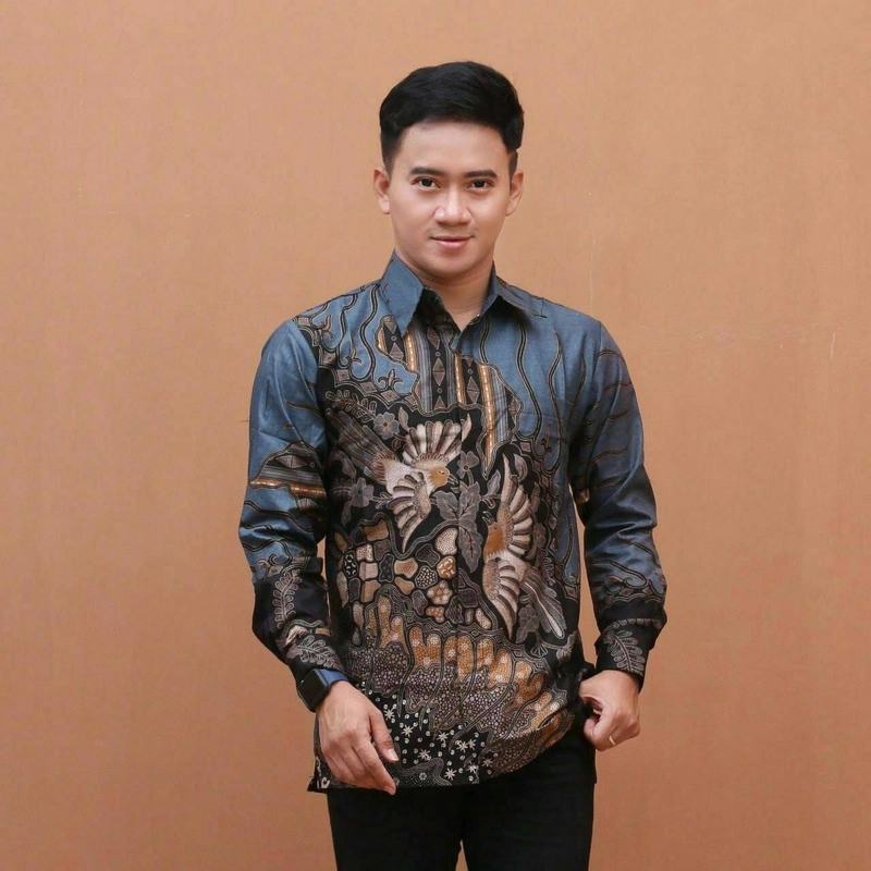 Product image Kois Batik - Batik gamis kemeja hem couplen modern standar jumbo motif tarung abu L kemeja tarung abu