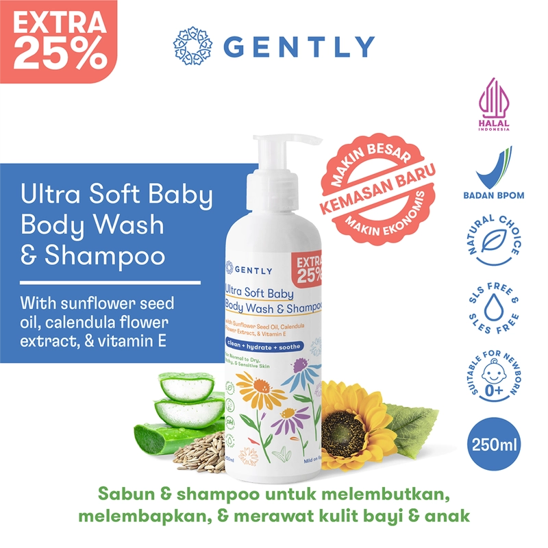Product image GENTLY - Gently Ultra Soft Body Wash & Shampoo Sabun Pembersih Badan dan Rambut Bayi & Anak 250ml Body wash dan Shampo
