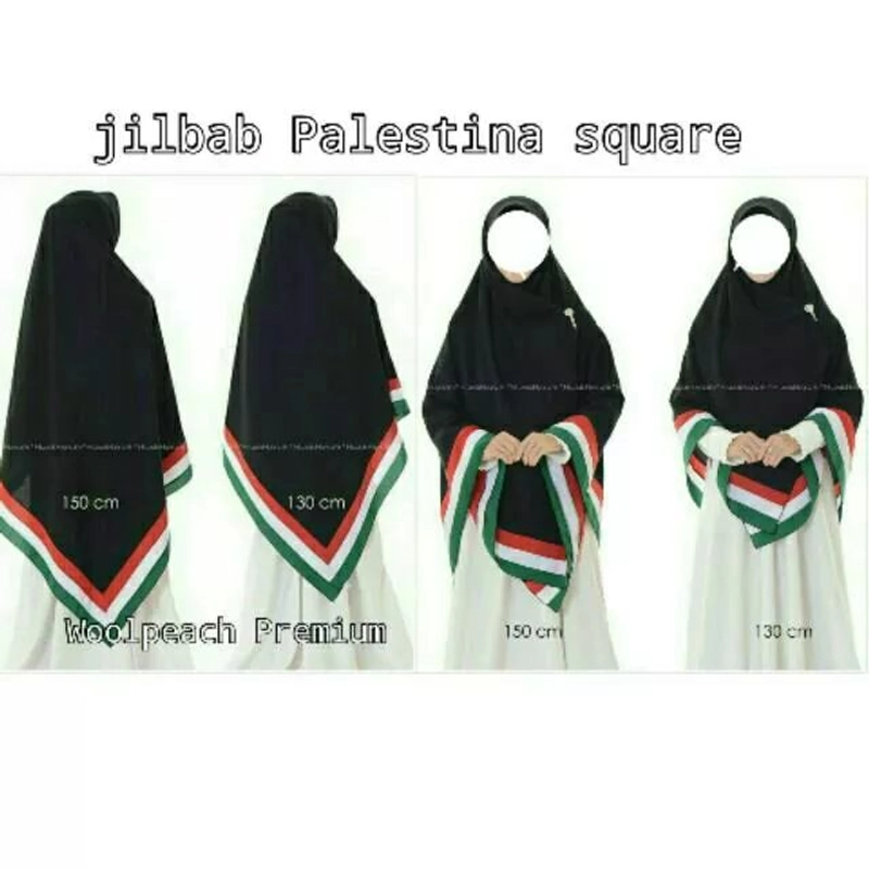 Product image Jilbab Kerudung Syari Segiempat Jumbo Black Palestina Bahan Wolfis 150x150 Hitam