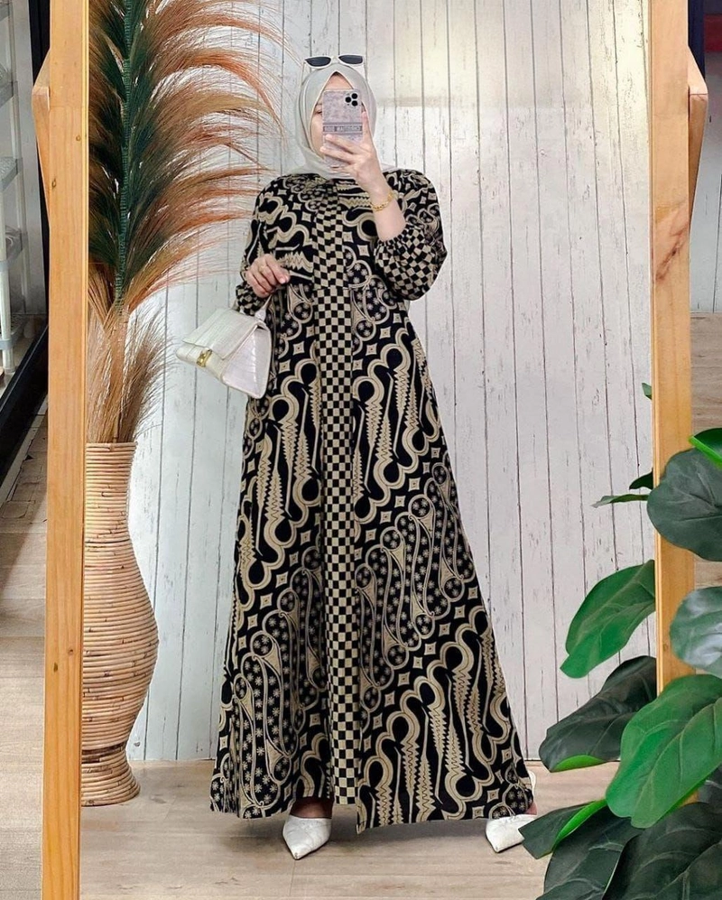 Product image Ks muslim fashion - Gamis Batik Wanita Syari Kekinian Modern Banyak Varian All size standar Gamis parang cream
