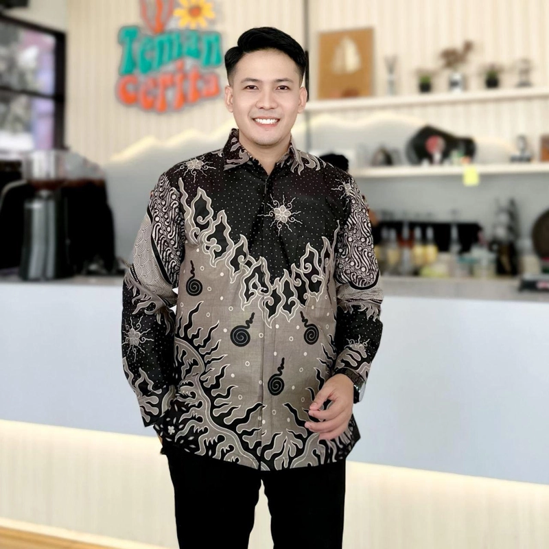 Product image Batik Alfin - New baju atasan Batik Couple kemejan dan tunik motof sisik Hitam model kekinian terbaru M Kemejan sisik hitam