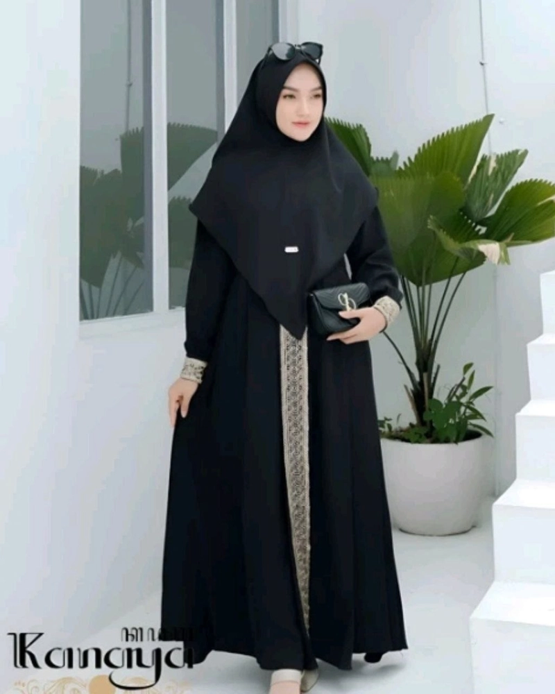 Product image Batik Alfin - New gamis syari i gamis Cantik di variasi Renda model kekinian Allsize Hitam