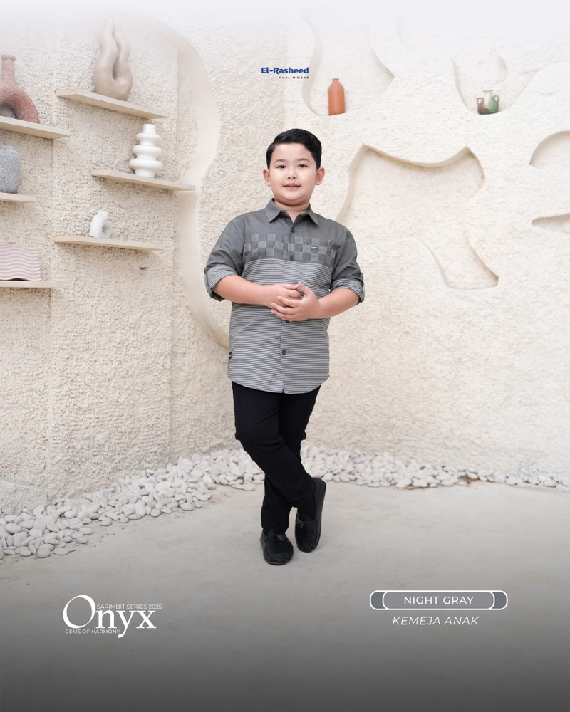 Product image Yasmeera Official - Sarimbit 2025 Onyx Series Warna Night Gray M KEMEJA ANAK LS