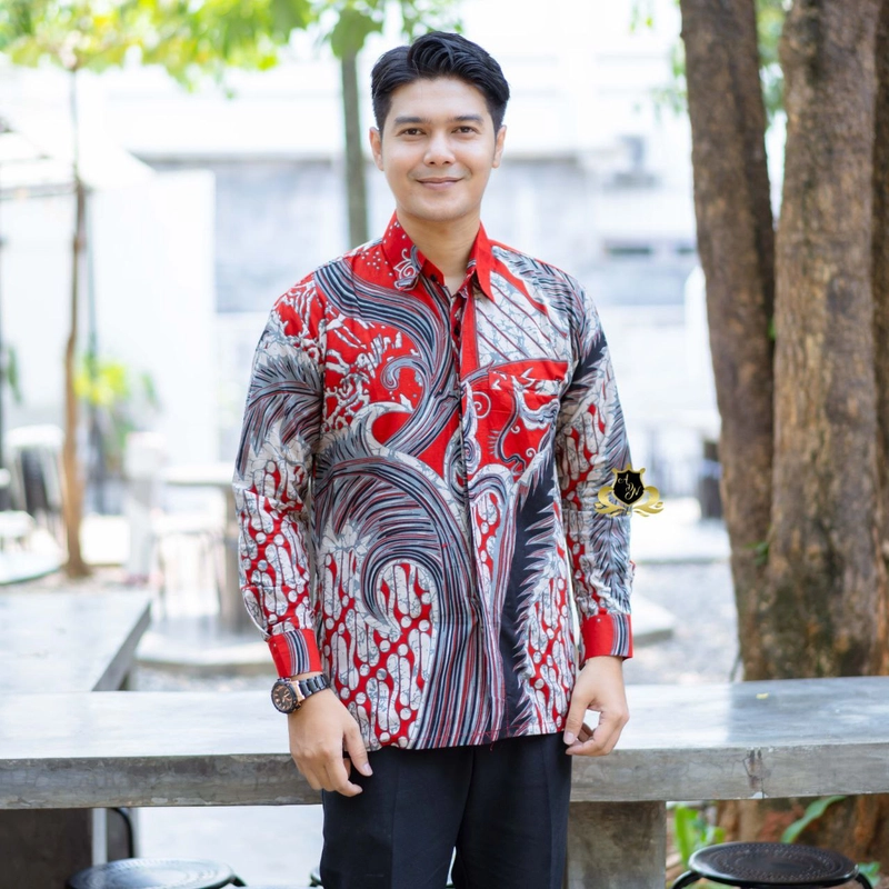 Product image Batik Alfin - Baju atasan batik couple kemejan dan tunik motif mecca 02 bagus banget M Kemejan-merah