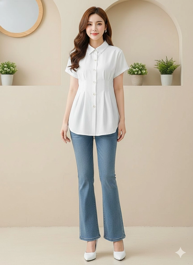 Product image Sseolshop - Sofia kemeja atasan wanita warna putih lengan pendek modis bahan sabrina lembut adem L Bw