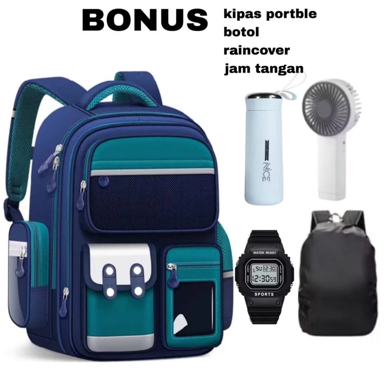 Product image Alcaff - Tas Anak Sekolah Saku Depan Kancing Empat 30x42x12 Navy polos