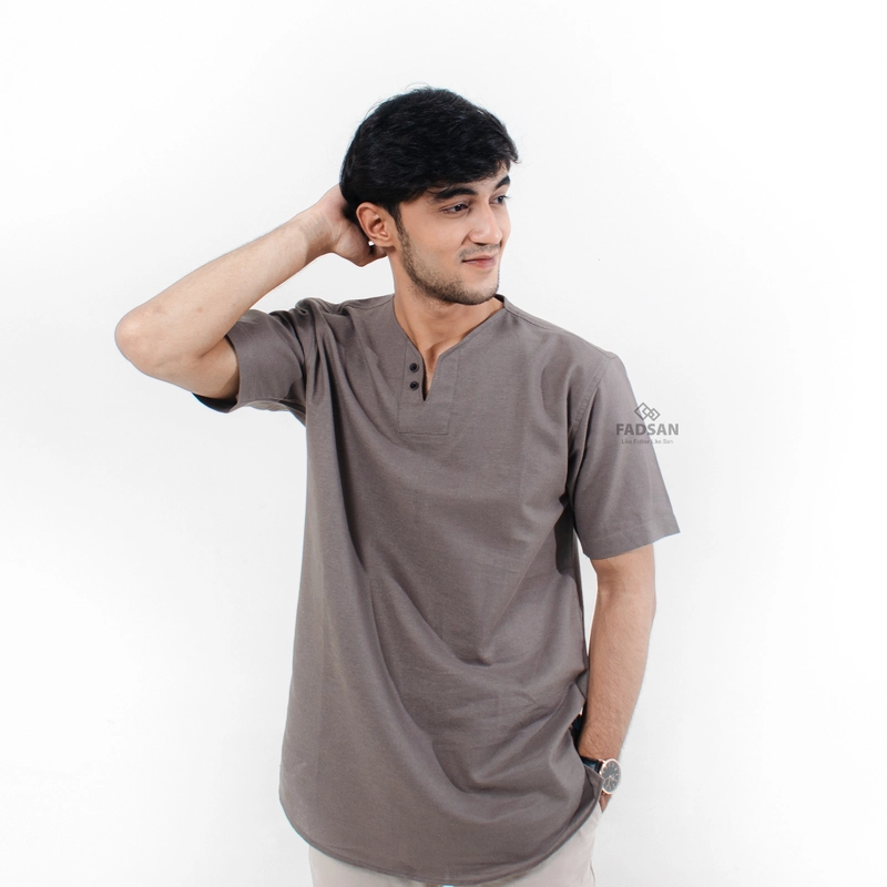 Product image FADSAN - Koko Ayah dan Anak Lengan Pendek Bahan Katun Linen Warna Grey - Mono Series SIZE ANAK XS MONO GREY