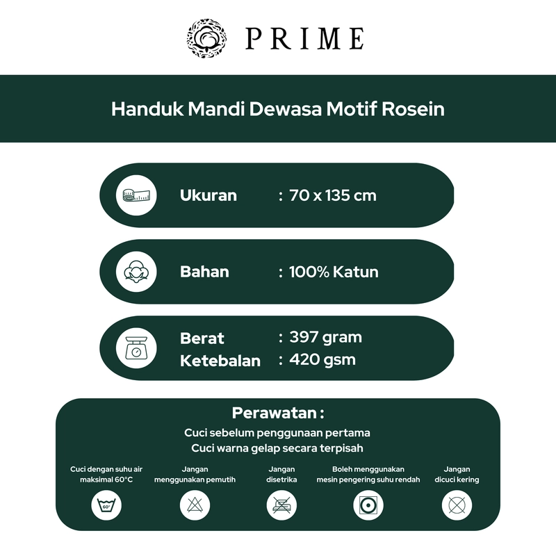 Product image Handuk Mandi Dewasa Prime by Chalmer 70 x 135 cm Motif Rosein Ukuran Besar 70 x 135 Grey