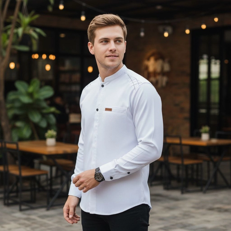 Product image Kois Batik - New Baju Koko pria lengan panjang terbaru simpel free peci rajut motif rubby M Putih