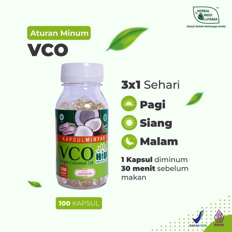 Product image Herbal Indo Utama - Virgin Coconut Oil Kapsul VCO Kapsul Minyak Kelapa Alami isi 100 Kapsul 1 Botol 100 Kapsul Kapsul Minyak