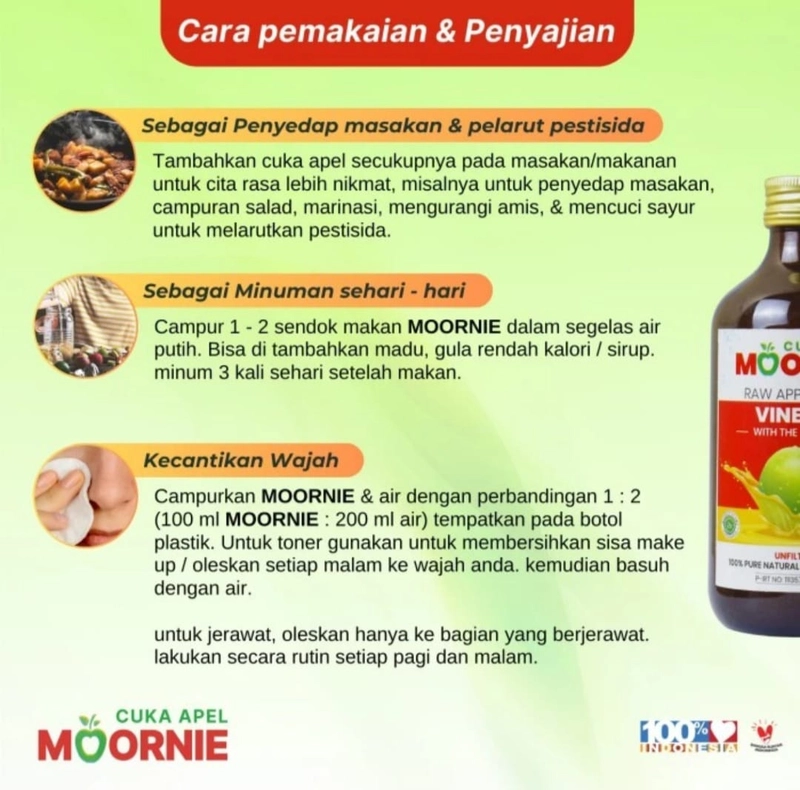 Product image ABUSA HERBAL - Cuka Apel Moornie Raw Apple Cider Vinegar With The Mother 330 ml Asam