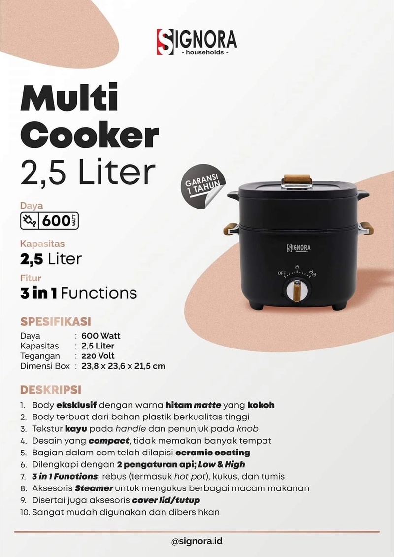 Product image Rizki Electronics - MULTI COOKER SIGNORA 2,5 L HITAM