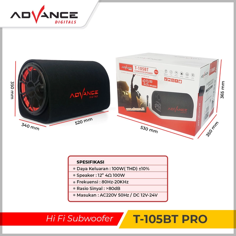 Product image Advance Digitals Indonesia - Speaker Tabung T-105 BT PRO / T105BT PRO Speaker Bluetooth Free 1 Microphone Subwoofer 12inch - Default