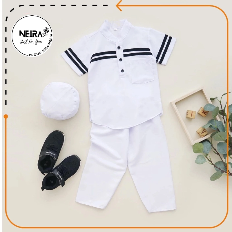 Product image Neira - Setelan Baju Manasik Haji Pendek 0-9th uk tulis dinote Putih
