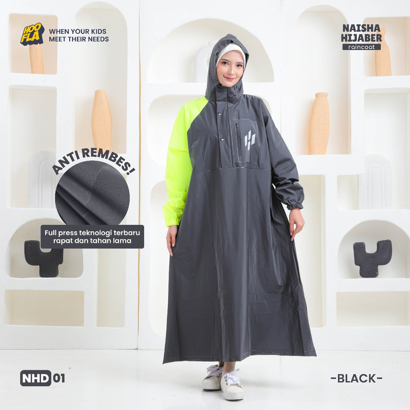 Product image Hoofla - Hoofla - Jas Hujan Perempuan Dewasa Naisha Hijaber Raincoat All Size Black (01)