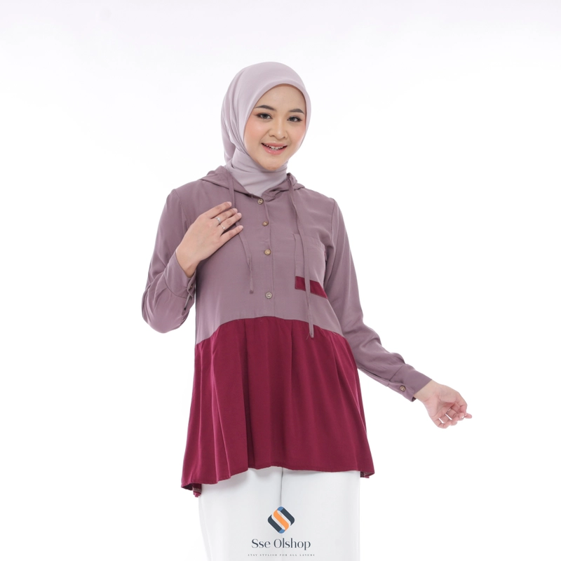 Product image Sseolshop - Eliya baju atasan wanita terbaru blouse rayon twill kasual kekinian jumbo L Dark plum