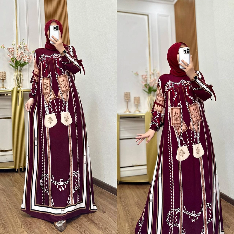 Product image Khisna collection - New drees wanita Aghnia motif bestseller kekinian bahan adem realpict Allsize Marun