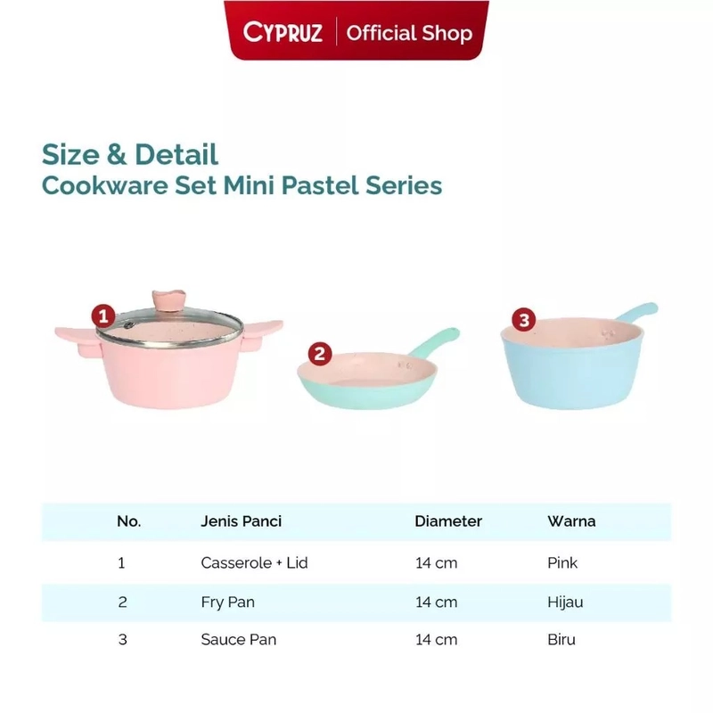 Product image Cypruz Official - Cypruz Colourful Mini Pan Set 4pcs PI-0970 XL PINK HIJAU BIRU