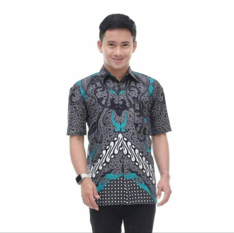 Product image Kois Batik - Batik coupel gamis kemeja dan hem standar jumbo motif dimensi abu M Hem dimensi abu