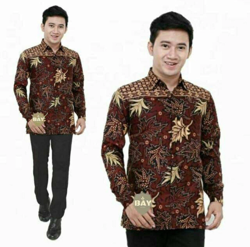 Product image Batik Alfin - Kemejan batik pria dewasa motif daun modern terbaru M Coklat