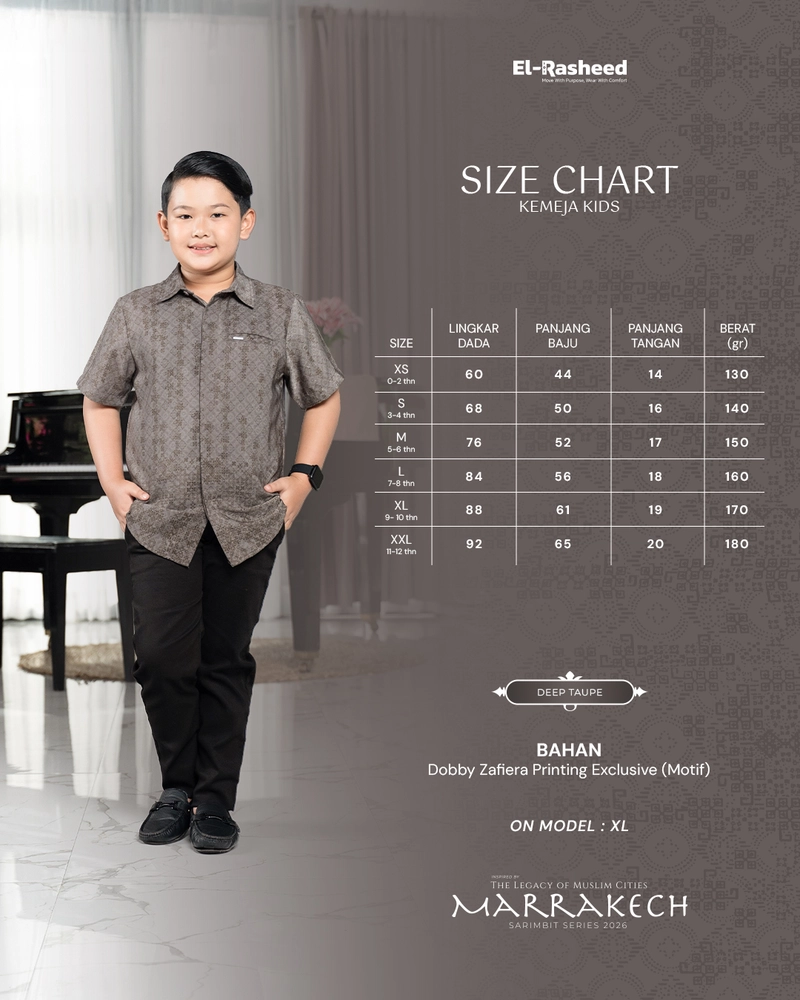 Product image Yasmeera Official - SARIMBIT 2026 MARRAKECH SERIES WARNA DEEP TAUPE XS KMJ ANAK L. PENDEK