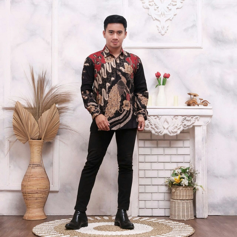 Product image Couple Seragam Batik Sarimbit Keluarga - Boleh Beli Pisah - A2 Hem Anak Cowok No 8 Motif Merak A2