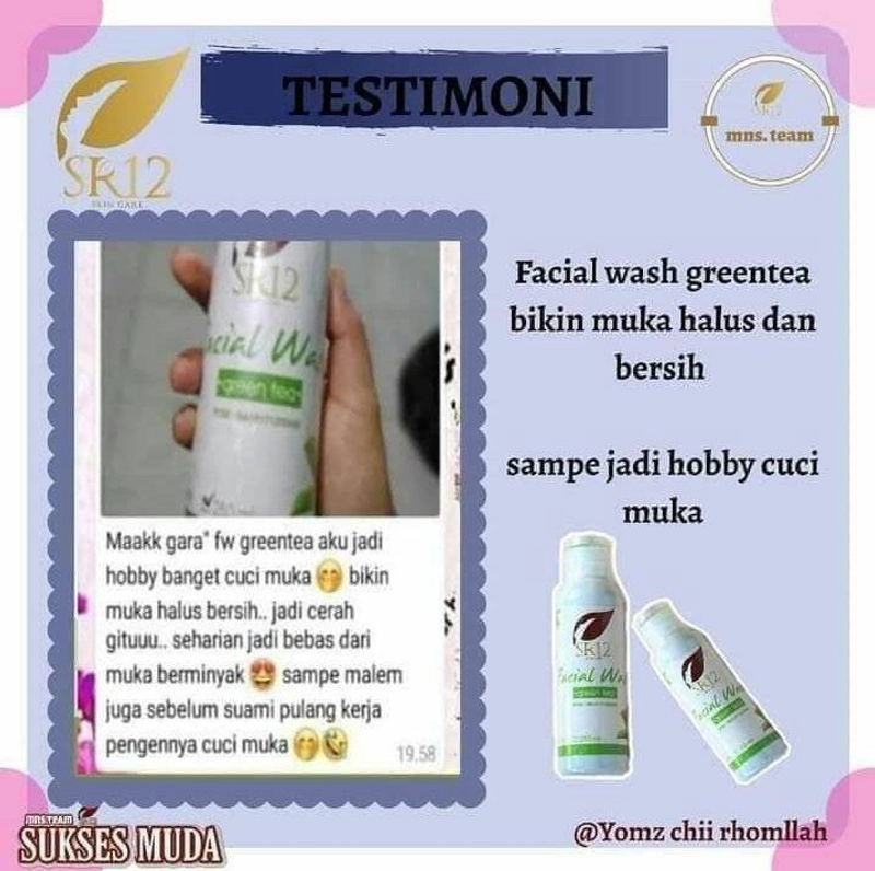 Product image SR12 Facial Wash Greentea Mengatasi Kulit Berminyak Berjerawat 100 ml Facial Greentea Putih