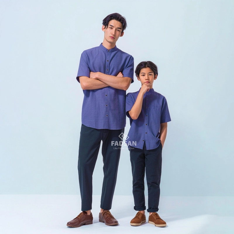 Product image FADSAN - Kemeja Polos Semi Formal Ayah dan Anak Lengan Pendek Warna Steel Blue - Tufy Series SIZE BAYI NO.1 TUFY STEEL BLUE