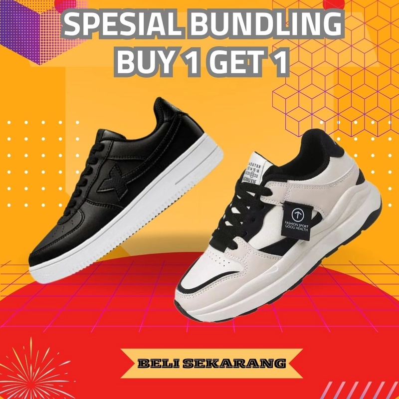 Product image Koekita - Paket Bundling Buy 1 Get 1 Sepatu Kets Sneakers Wanita BY-05 & GM-218 36 HITAM & HITAM