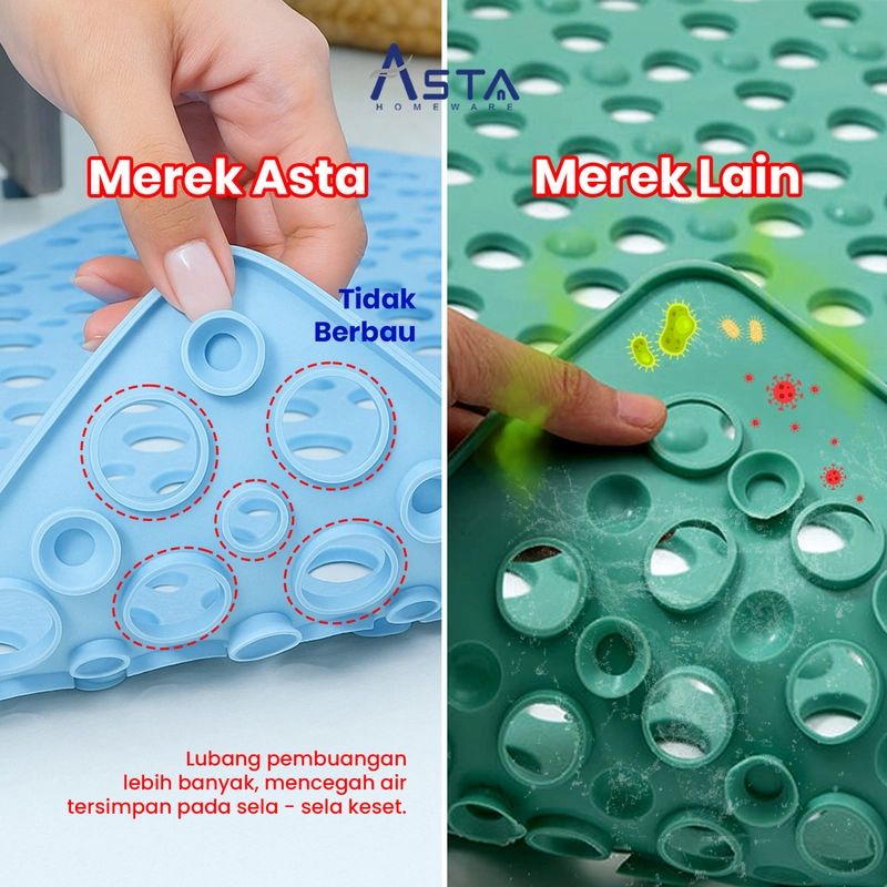 Product image Asta Homeware Official - Asta Keset Kamar Mandi Anti Slip Bath Mat Motif Daun 70x38 cm Alas Kamar Mandi Anti Licin TPE Tebal Color Abu