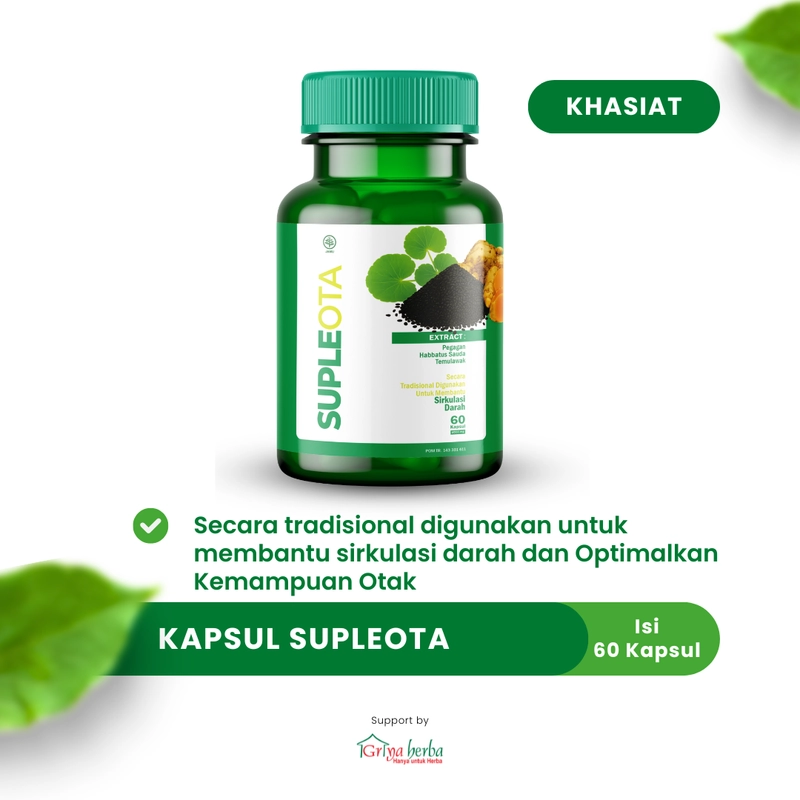 Product image Griya Herba - Supleota Obat Herbal Membantu Melancarkan Sirkulasi Darah Suplemen Otak 60 Kapsul BPOM 110 gram Original