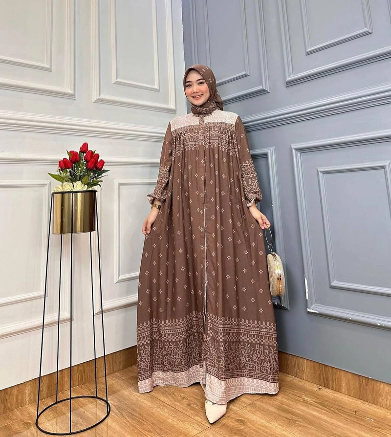 Product image Khisna collection - New gamis set hijab Claudia bawah payung lebar dan busui Gamis dewasa Brown