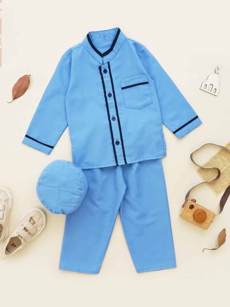 Product image Neira - Setelan Manasik Haji Baju Muslim Anak uk tulis dinote Biru