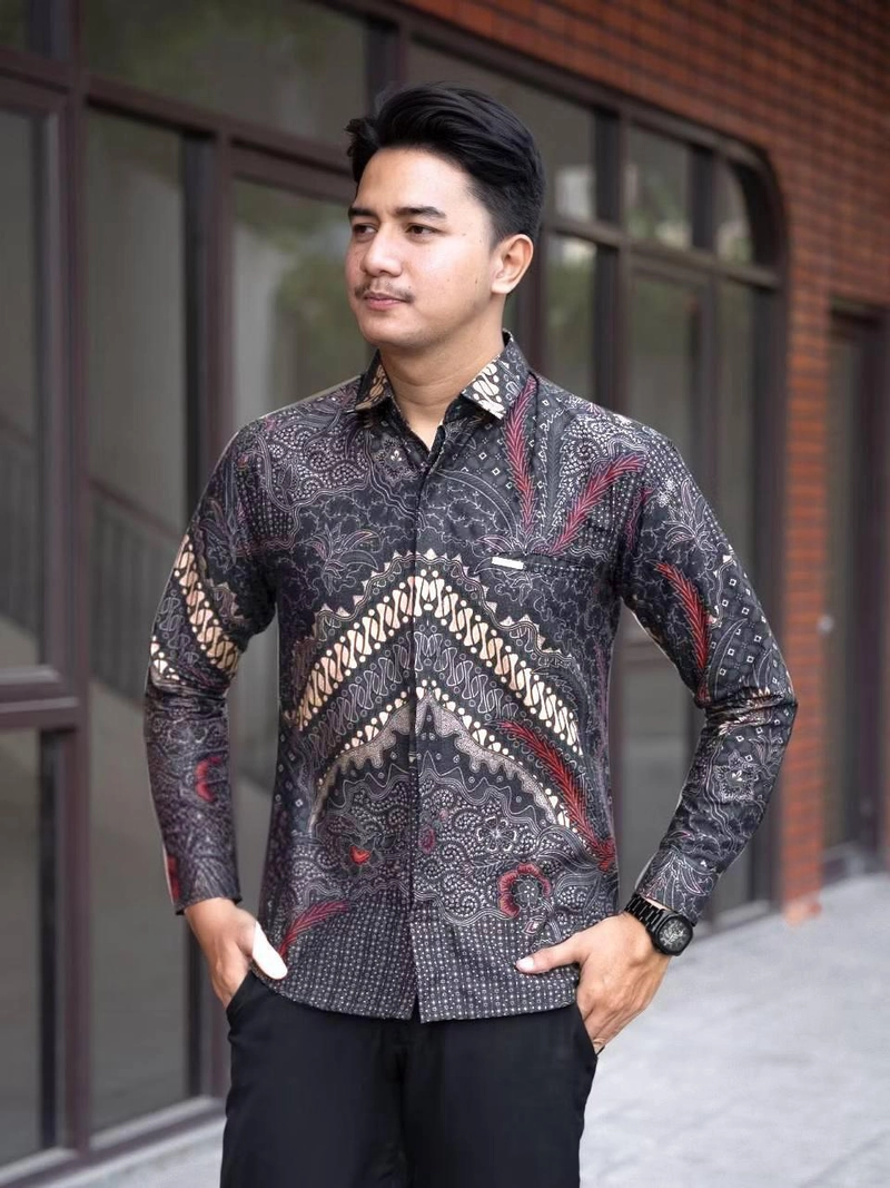 Product image Batik Mafaza - Batik coupel batim kembar kemeja dan gamis modern premium allsize standar jumbo motif sandro cerah M Kemeja sandro cerah