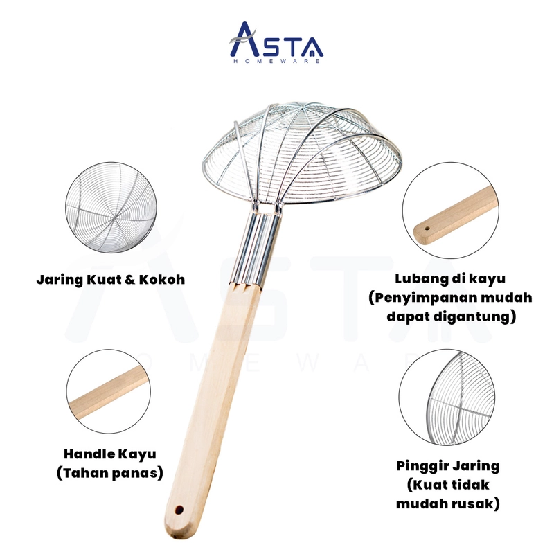 Product image Asta Saringan Minyak Goreng Stainless Steel Gagang Kayu Ukuran 24 cm