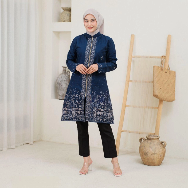 Product image Batik Mafaza - Baju Batik Sarimbit Coupel Wanita Da Pria Seragam Kantlr Terbaru Bagus Motif sutena navy XXL Tunik sutena navy