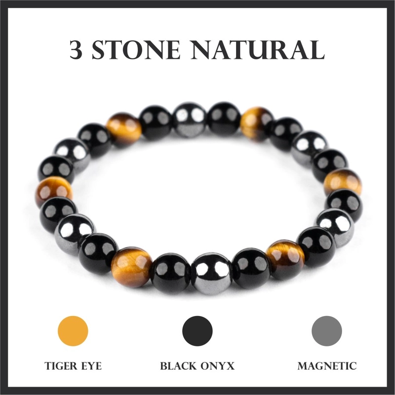 Product image CENTRAL GROSIR GEMSTONE - Gelang Batu Mix Tiger Eye Hematite Black Agate 17cm Mix color