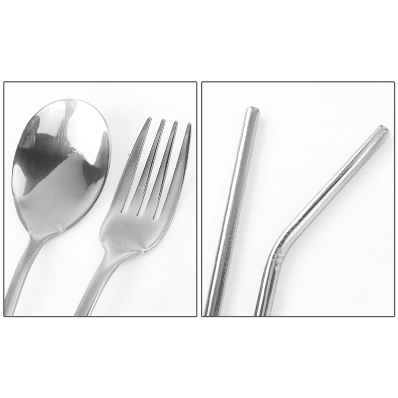 Product image RUMAH RAYA - (PO) Set Alat Makan Sendok Garpu Sedotan Sumpit dengan Pouch 6 PCS - T10 1 Set 6 Pcs Silver