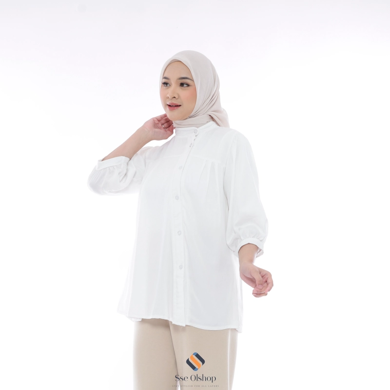 Product image Sseolshop - AGNIA Kemeja Wanita Putih Casual Lengan Panjang Atasan Korea Style JUMBO L BW