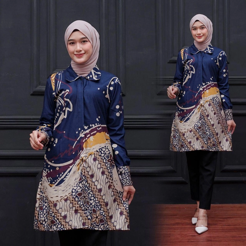 Product image Kois Batik - Atasan Batik Wanita Kekinian Tunik Modern Motif nelin Xl Nelin navy