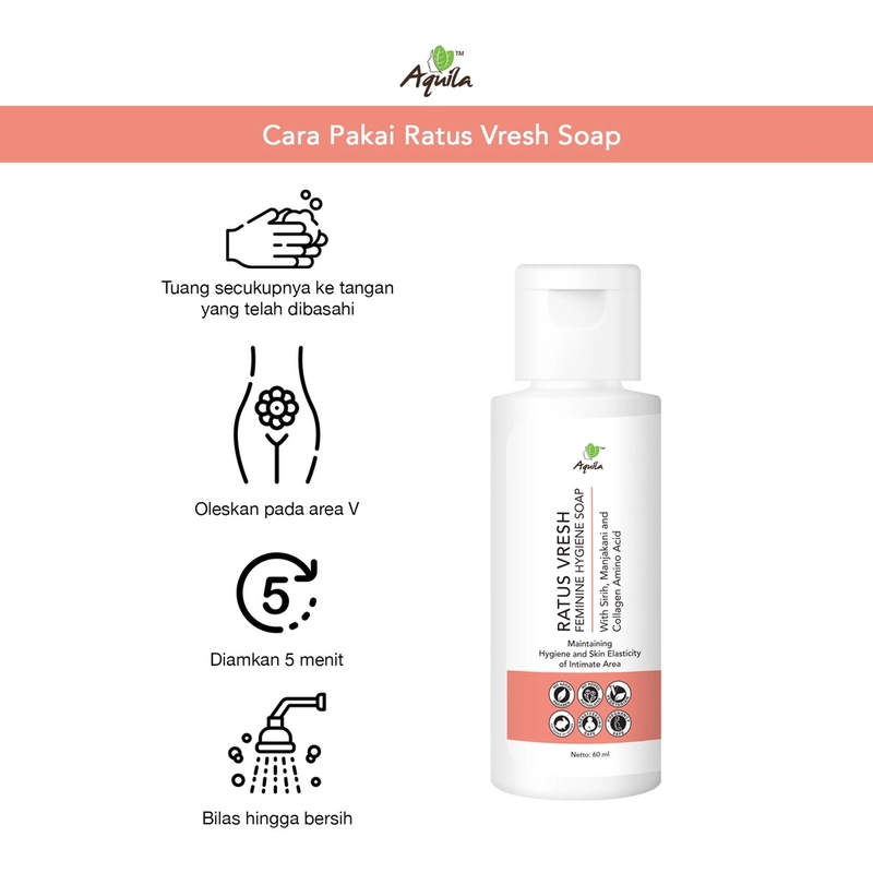 Product image Aquila Vresh Feminime Hygiene Soap 60ml/Keputihan/Bau Tak Sedap dan Gatal 60ml all skin type