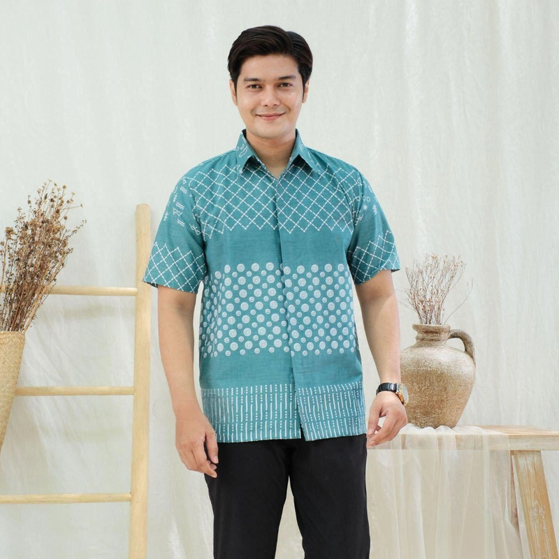 Product image Kois Batik - Atasan Batik Coupel Hem dan Blouse Kekinian simpel Modern Motif jaring sage M Hem sage