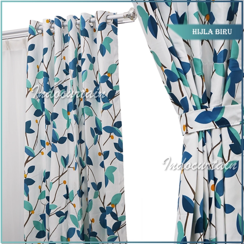Product image Indocurtain - Gorden Jendela Katun Minimalis Smokring Hijla Series Tinggi 150cm Hijla Biru