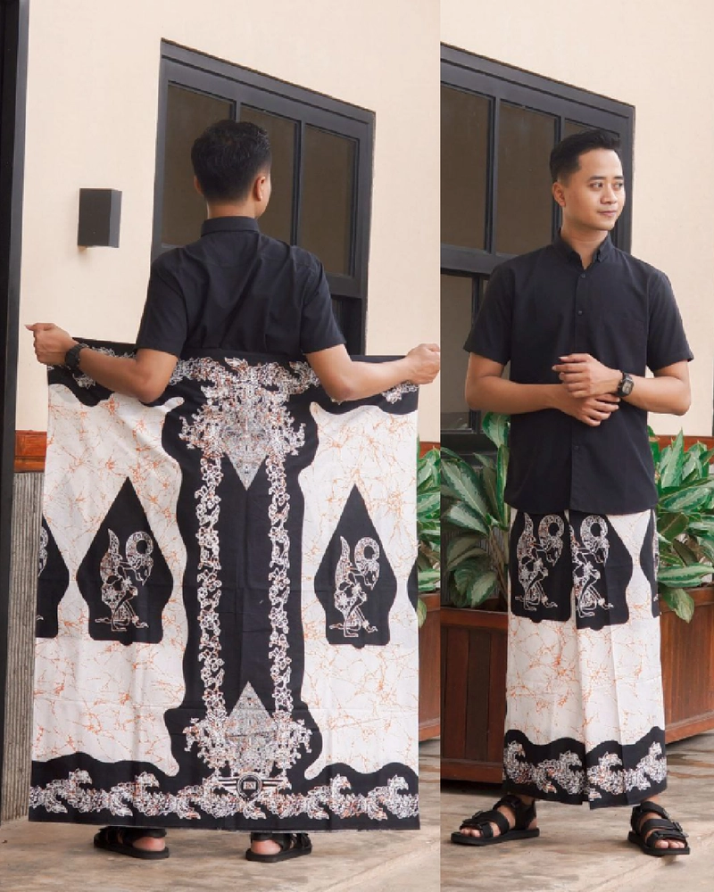 Product image Khisna collection - Sarung batik dewasa katum prima motif hitam putih wayang Dewasa120x220cm Hitam putih