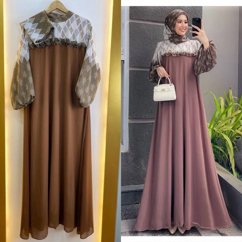 Product image Khisna collection - New gamis wanita dewasa best seller seruti set hijab Allsize Seruti3