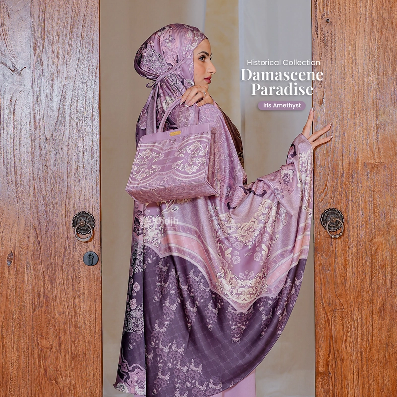 Product image KhadijahLabel - Mukena Dewasa Jumbo Premium Signature Silk Historical Damascene Paradise Jumbo Iris Amethyst
