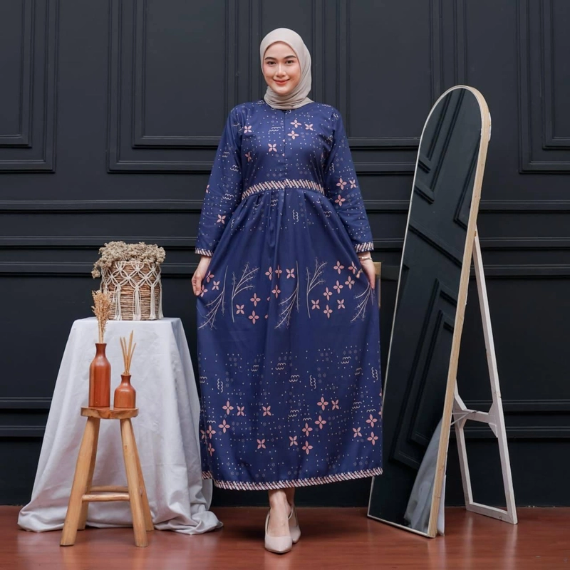 Product image Kois Batik - Gamis batik wanita terbaru best seller motif anjae Gamis standar 104cm navy