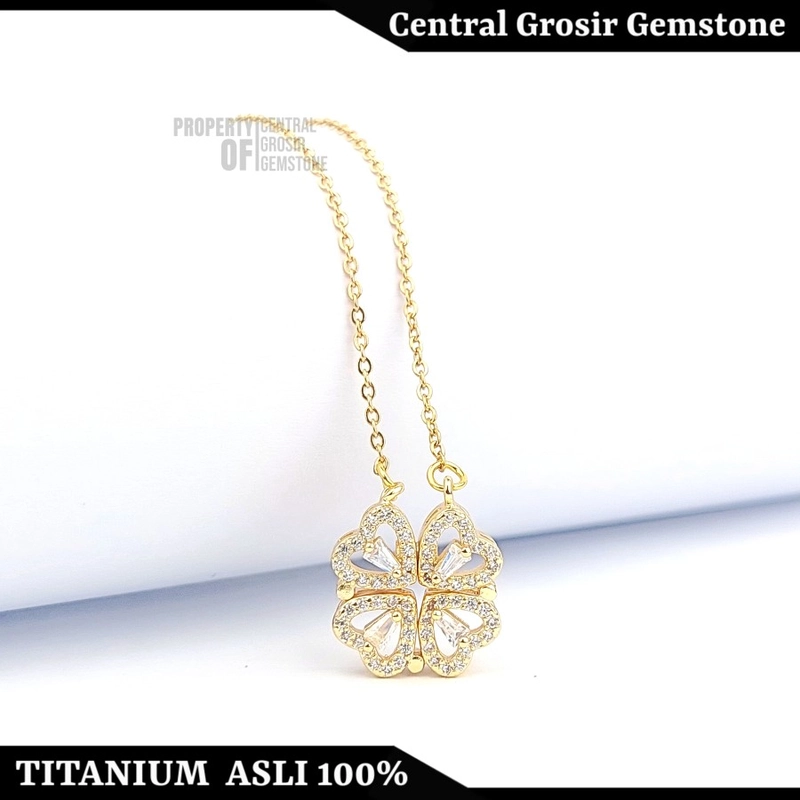 Product image CENTRAL GROSIR GEMSTONE - Kalung Liontin Titanium Love Hati Necklace Pendant Heart Wanita 45cm Gold